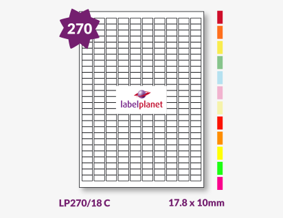 Coloured Labels For Inkjet/Laser Labels, 270 per sheet, 17.8 x 10mm, LP270/18 C