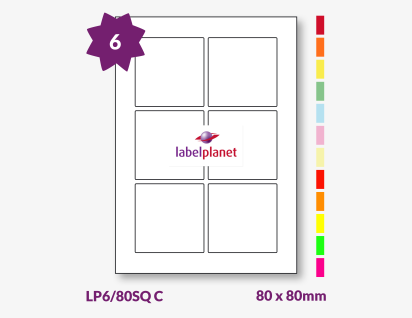 Coloured Labels For Inkjet/Laser Labels, 6 per sheet, 80 x 80mm, LP6/80SQ C