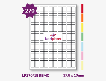 Coloured Removable Labels For Inkjet/Laser Printers, 270 per sheet, 17.8 x 10mm, LP270/18 REMC