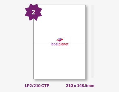 Gloss Clear Polyester Labels For Laser Printers, 2 per sheet, 210 x 148.5mm, LP2/210 GTP