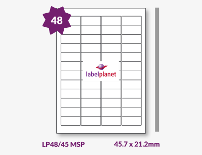 Gloss Silver Mirrored Polyester Labels For Laser Printers, 48 per sheet, 45.7 x 21.2mm, LP48/45 MSP