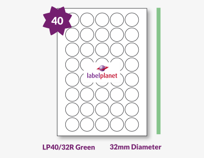 Green Labels For Inkjet/Laser Labels, 40 per sheet, 32mm diameter, LP40/32R Green
