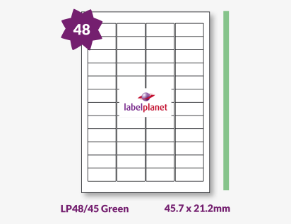 Green Labels For Inkjet/Laser Labels, 48 per sheet, 45.7 x 21.2mm, LP48/45 Green