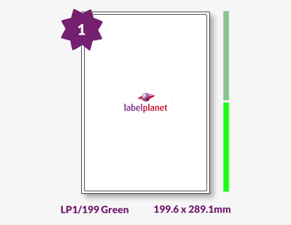 Green Labels For Inkjet/Laser Printers, 1 per sheet, 199.6 x 289.1mm, LP1/199 Green