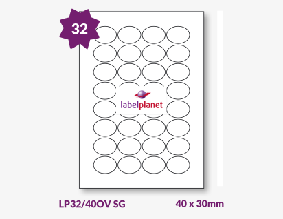 Laser Semi-Gloss White Labels, 32 per sheet, 40 x 30mm, LP32/40OV SG