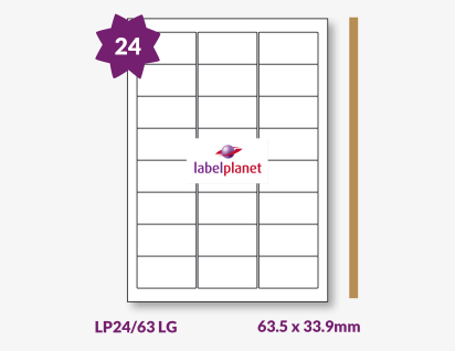 Luxury Gold Labels For Laser Printers, 24 per sheet, 63.5 x 33.9mm, LP24/63 LG
