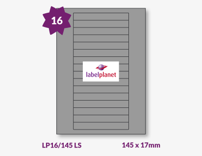 Luxury Metallic Silver Labels For Laser Printers, 16 per sheet, 145 x 17mm, LP16/145 LS