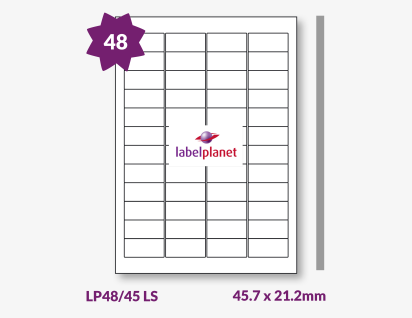 Luxury Silver Labels For Laser Printers, 48 per sheet, 45.7 x 21.2mm, LP48/45 LS