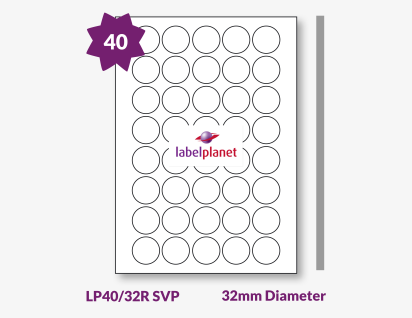 Matt Silver Security Void Polyester Labels For Laser Printers, 40 per sheet, 32mm diameter, LP40/32R SVP
