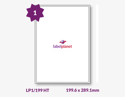 Matt White High Tack Labels For Inkjet/Laser Printers, 1 per sheet, 199.6 x 289.1mm, LP1/199 HT