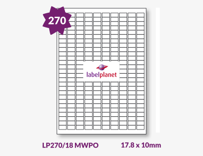 Matt White Polyolefin Labels For Laser Printers, 270 per sheet, 17.8 x 10mm, LP270/18 MWPO