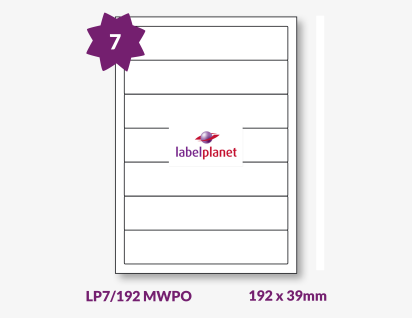 Matt White Polyolefin Labels For Laser Printers, 7 per sheet, 192 x 39mm, LP7/192 MWPO