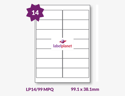 Matt White Premium Quality Labels For Inkjet/Laser Printers, 14 per sheet 99.1 x 38.1mm, LP14/99 MPQ