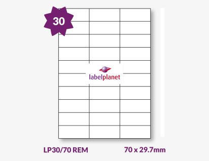 Matt White Removable Labels For Inkjet/Laser Printers, 30 per sheet, 70 x 29.7mm, LP30/70 REM