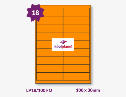 Orange Fluorescent Labels For Laser Labels, 18 per sheet, 100 x 30mm, LP18/100 FO