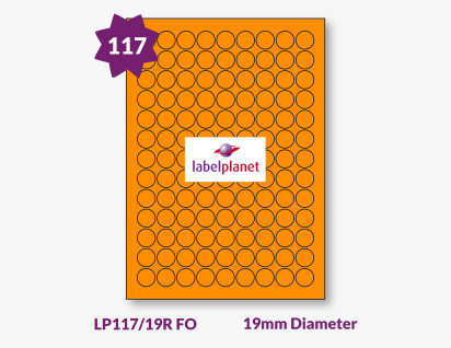 Orange Fluorescent Labels For Laser Printers, 117 per sheet, 19mm diameter, LP117/19R FO