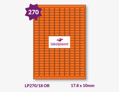 Orange Labels For Inkjet/Laser Labels, 270 per sheet, 17.8 x 10mm, LP270/18 OR