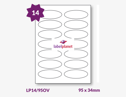 Oval Labels For Inkjet/Laser Printers, 14 per sheet, 95 x 34mm, LP14/95OV