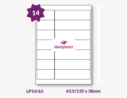 Paper Labels, 14 White Labels Per Sheet, 63.5/135 x 38mm, LP14/63