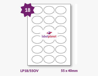 Paper Labels, 18 Oval Labels Per Sheet, 55 x 40mm, LP18/55OV