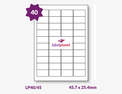 Paper Labels, 40 White Labels Per Sheet, 45.7 x 25.4mm, LP40/45