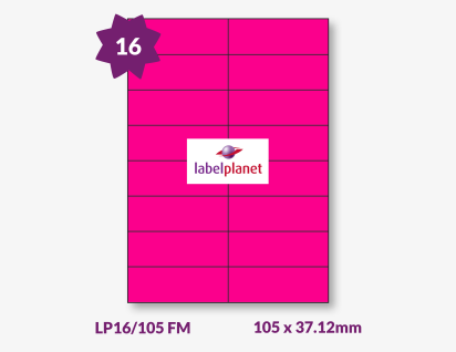 Pink Fluorescent Labels For Laser Printers, 16 per sheet, 105 x 37.12mm, LP16/105 FM