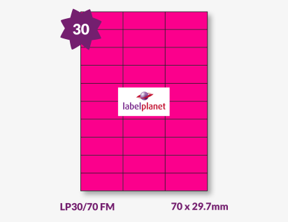 Pink Fluorescent Labels For Laser Printers, 30 per sheet, 70 x 29.7mm, LP30/70 FM