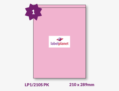 Pink Labels For Inkjet/Laser Printers, 1 per sheet, 210 x 289mm, LP1/210S PK
