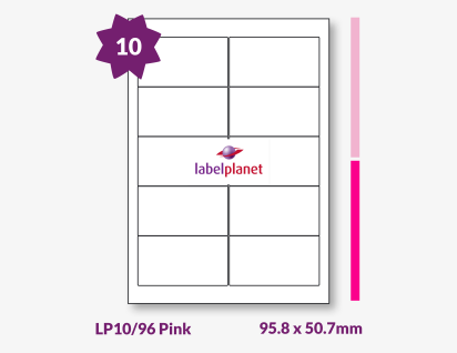 Pink Labels For Inkjet/Laser Printers, 10 per sheet, 95.8 x 50.7mm, LP10/96 Pink