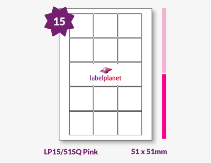 Pink Labels For Inkjet/Laser Printers, 15 per sheet, 51 x 51mm, LP15/51SQ Pink