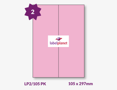 Pink Labels For Inkjet/Laser Printers, 2 per sheet, 105 x 297mm, LP2/105 PK