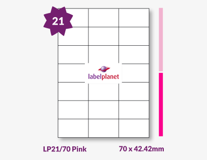 Pink Labels For Inkjet/Laser Printers, 21 per sheet, 70 x 42.42mm, LP21/70 Pink