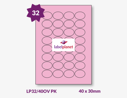 Pink Labels For Inkjet/Laser Printers, 32 per sheet, 40 x 30mm, LP32/40OV PK