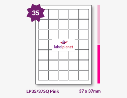 Pink Labels For Inkjet/Laser Printers, 35 per sheet, 37 x 37mm, LP35/37SQ Pink