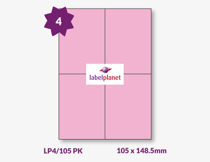 Pink Labels For Inkjet/Laser Printers, 4 per sheet, 105 x 148.5mm, LP4/105 PK