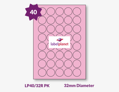 Pink Labels For Inkjet/Laser Printers, 40 per sheet, 32mm diameter, LP40/32R PK