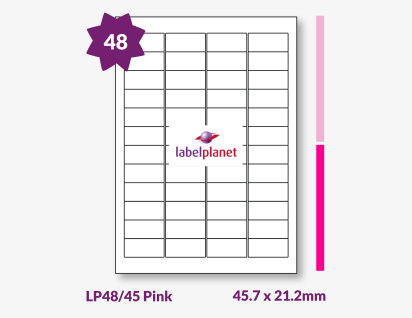 Pink Labels For Inkjet/Laser Printers, 48 per sheet, 45.7 x 21.2mm, LP48/45 Pink