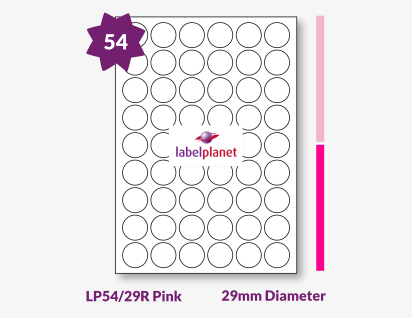 Pink Labels For Inkjet/Laser Printers, 54 per sheet, 29mm diameter, LP54/29R Pink