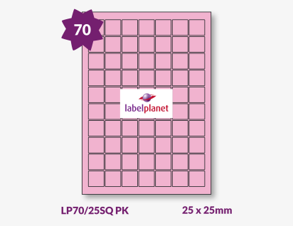 Pink Labels For Inkjet/Laser Printers, 70 per sheet, 25 x 25mm, LP70/25SQ PK