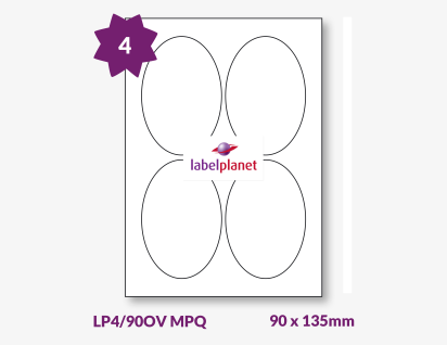 Premium Quality Paper Labels, 4 Ovals, 90 x 135mm, LP4/90OV MPQ