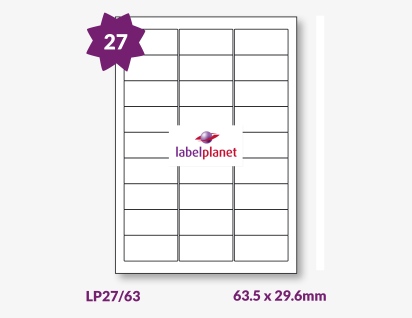 Rectangle Labels (Round Corners) For Inkjet/Laser Printers, 27 per sheet, 63.5 x 29.6mm, LP27/63