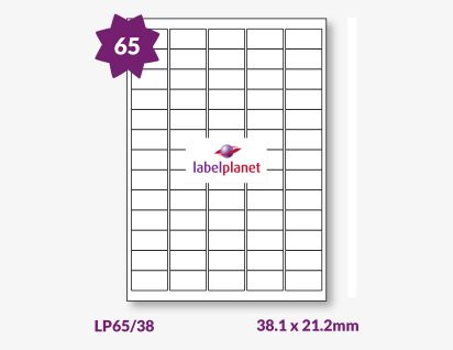 Rectangle Labels (Round Corners) For Inkjet/Laser Printers, 65 per sheet, 38.1 x 21.2mm, LP65/38