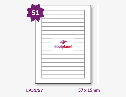 Rectangle Labels (Square Cut) For Inkjet/Laser Printers, 57 per sheet, 57 x 15mm, LP51/57