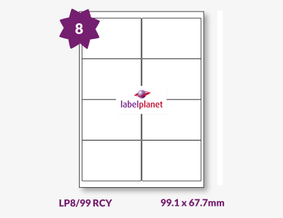 Recycled Labels, 8 Per Sheet, 99.1 x 67.7mm, LP8/99 RCY