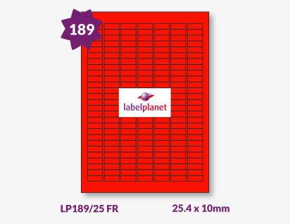 Red Fluorescent Labels For Laser Labels, 189 per sheet, 25.4 x 10mm, LP189/25 FR