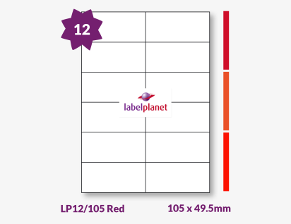 Red Labels For Inkjet/Laser Labels, 12 per sheet, 105 x 49.5mm, LP12/105 Red