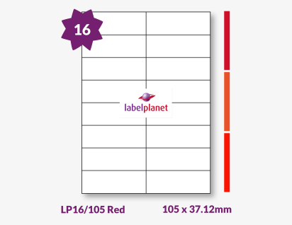 Red Labels For Inkjet/Laser Labels, 16 per sheet, 105 x 37.12mm, LP16/105 Red