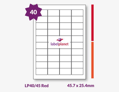 Red Labels For Inkjet/Laser Labels, 40 per sheet, 45.7 x 25.4mm, LP40/45 Red