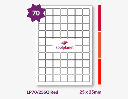 Red Labels For Inkjet/Laser Labels, 70 per sheet, 25 x 25mm, LP70/25SQ Red