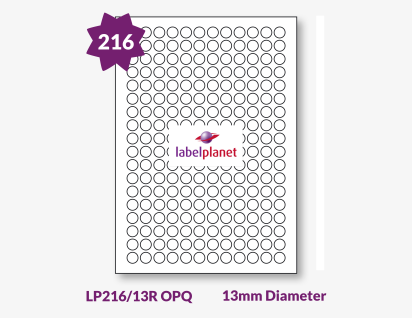 Round Opaque Labels, 216 Per Sheet, 13mm Diameter, LP216/13R OPQ
